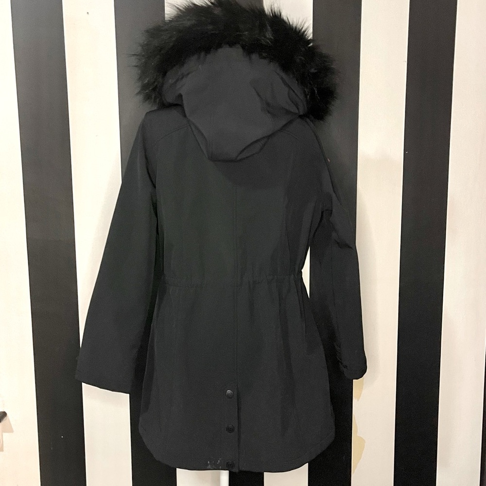CANADA WEATHER GEAR Black Faux Fur Cinch-Waist Hooded Anorak - Large - Picture 2 of 11
